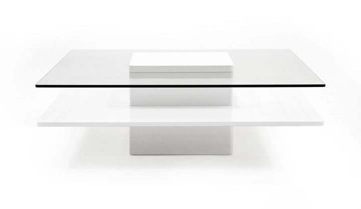 Clarion  Modern White & Clear Glass Coffee Table