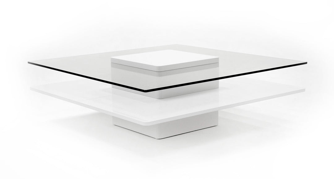 Clarion - Modern White  and  Clear Glass Coffee Table