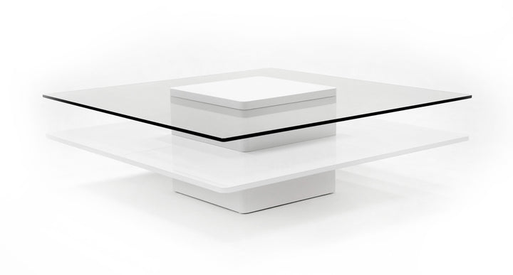 Clarion - Modern White  and  Clear Glass Coffee Table