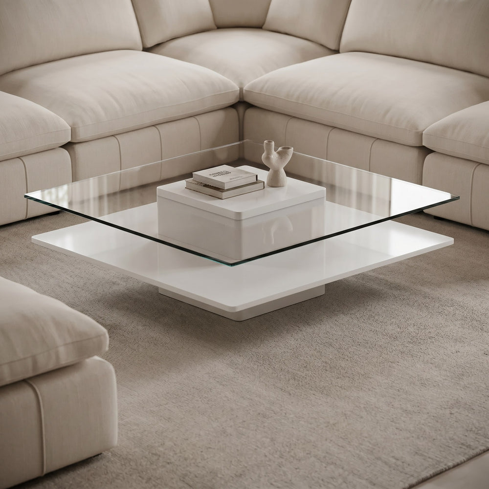 Clarion - Modern White & Clear Glass Coffee Table - View 3