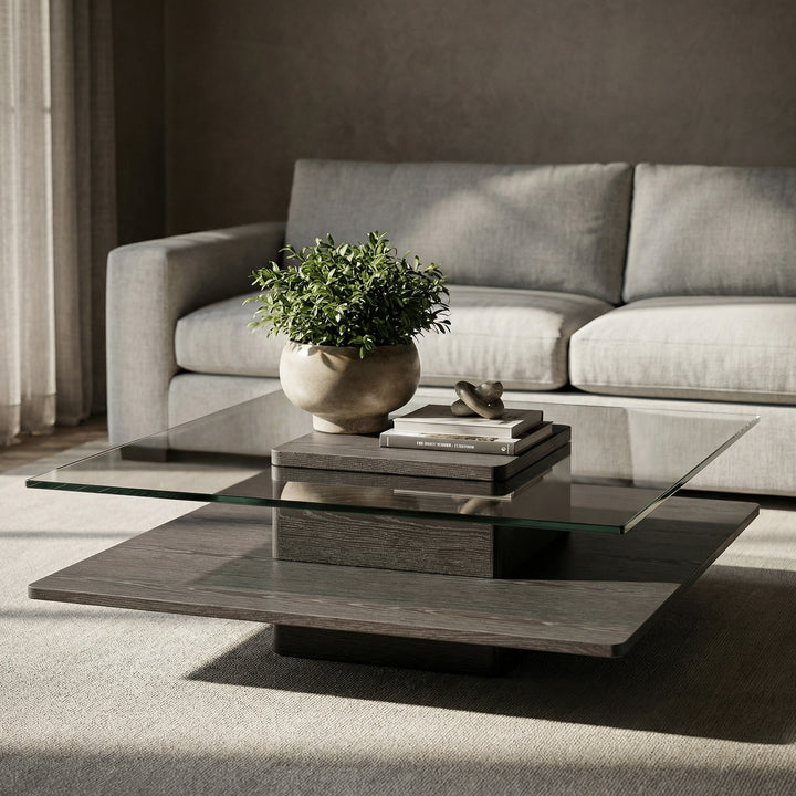 Clarion Modern Grey Elm &amp; Glass Coffee Table