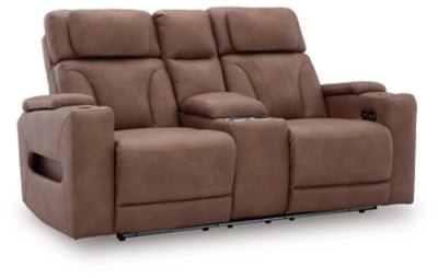 Clean - Slate Power Reclining Loveseat with Console - Dark Brown Reclining Loveseat modern furniture Contempo Furniture