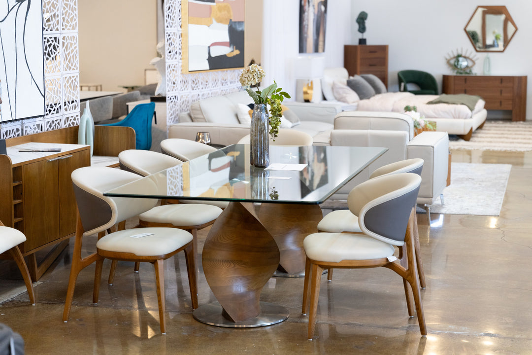 Cleveland - Contemporary Glass and Walnut Dining Table