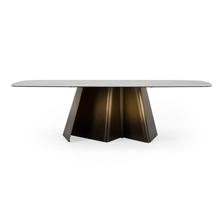 Clifford - Contemporary White Ceramic + Brushed Bronze Dining Table