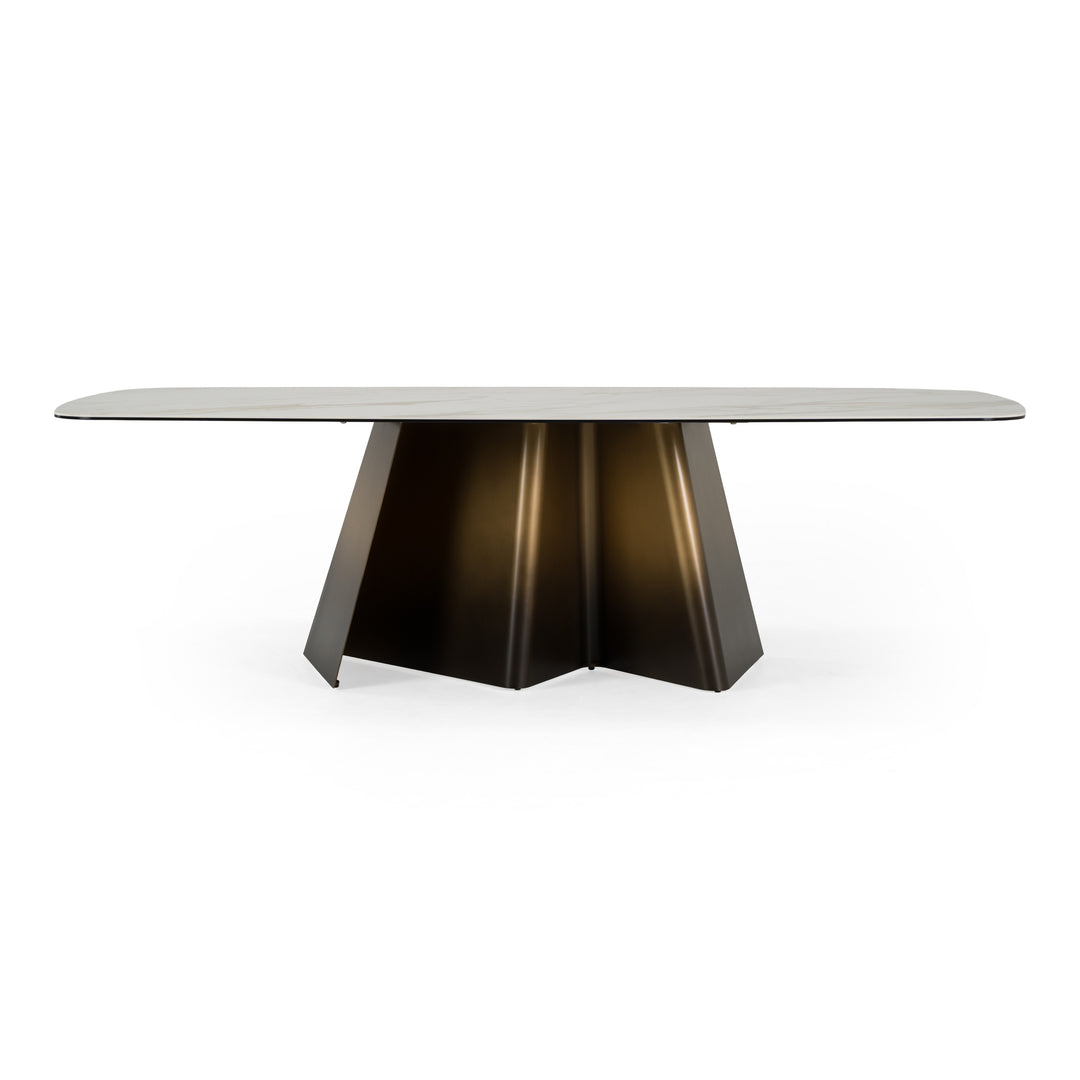 Clifford - Contemporary White Ceramic + Brushed Bronze Dining Table