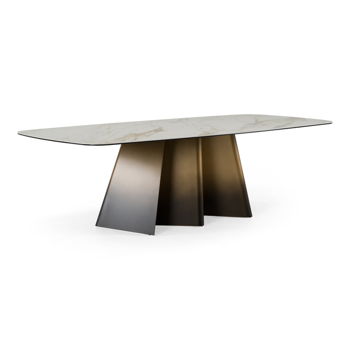 Clifford - Contemporary White Ceramic + Brushed Bronze Dining Table