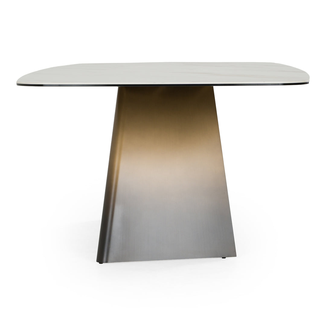 Clifford - Contemporary White Ceramic + Brushed Bronze Dining Table