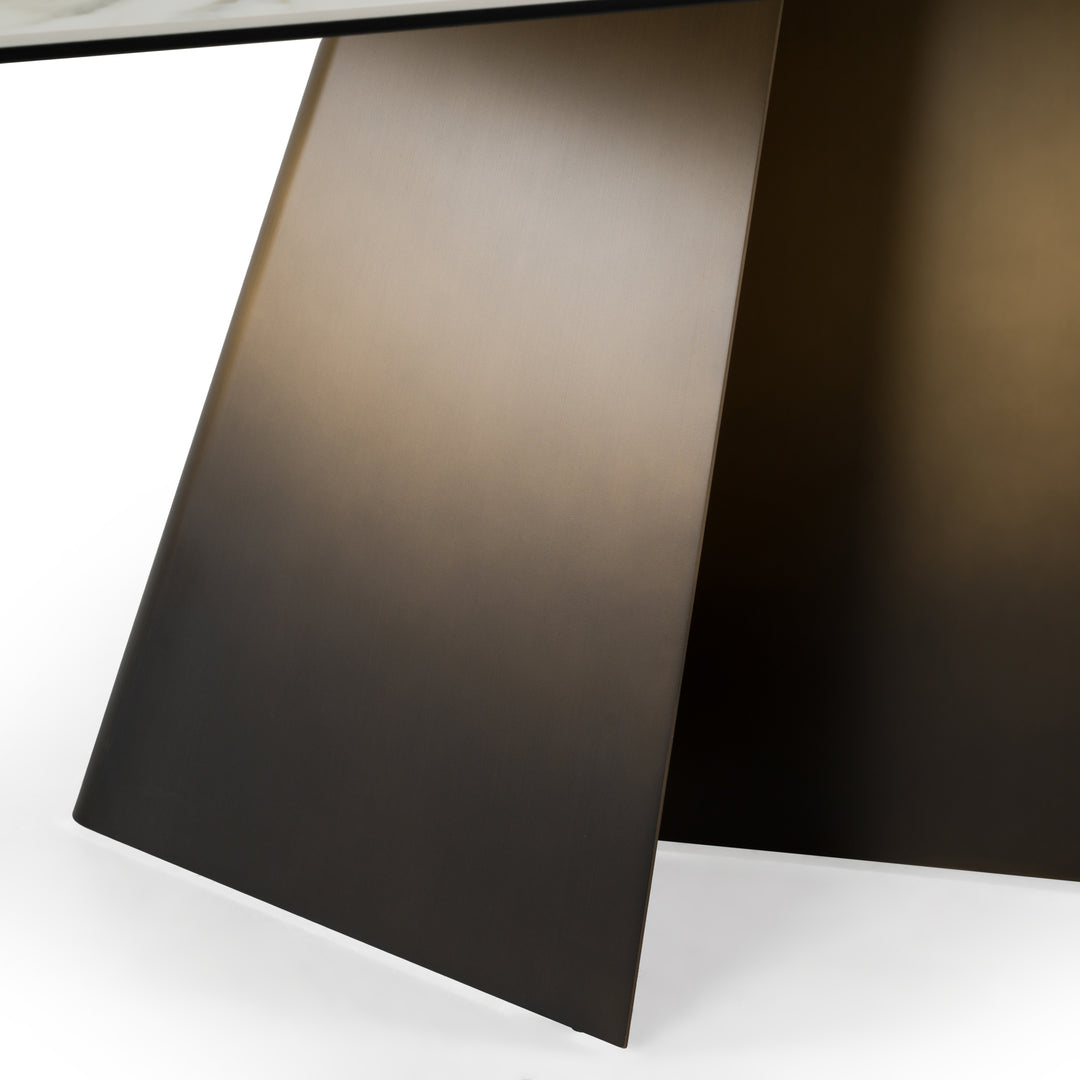 Clifford - Contemporary White Ceramic + Brushed Bronze Dining Table