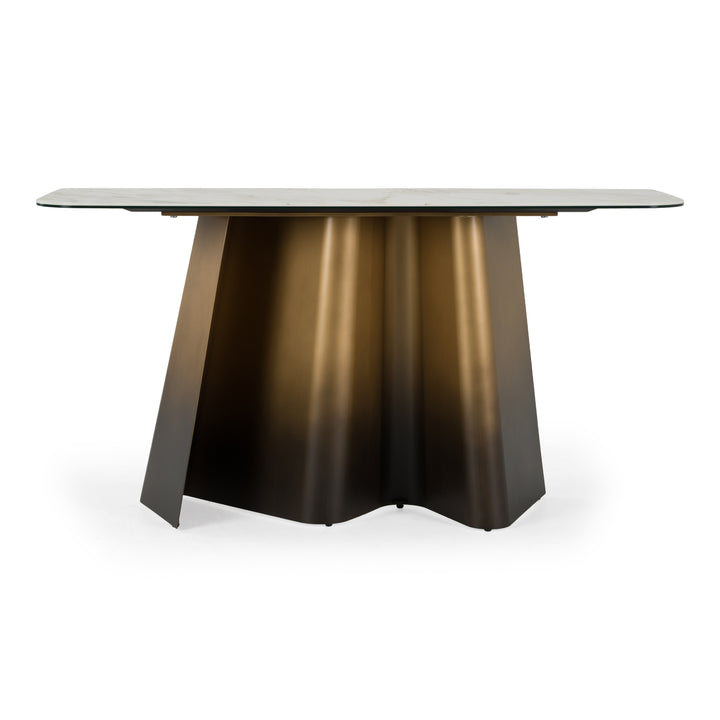 Clifford - Contemporary White Ceramic + Brushed Bronze Console Table