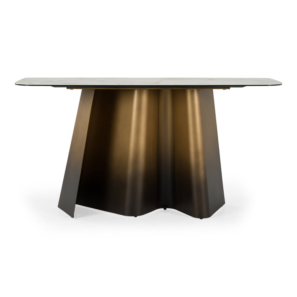 Clifford - Contemporary White Ceramic + Brushed Bronze Console Table