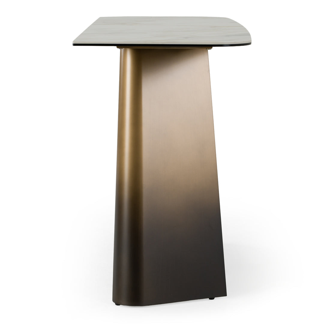 Clifford - Contemporary White Ceramic + Brushed Bronze Console Table