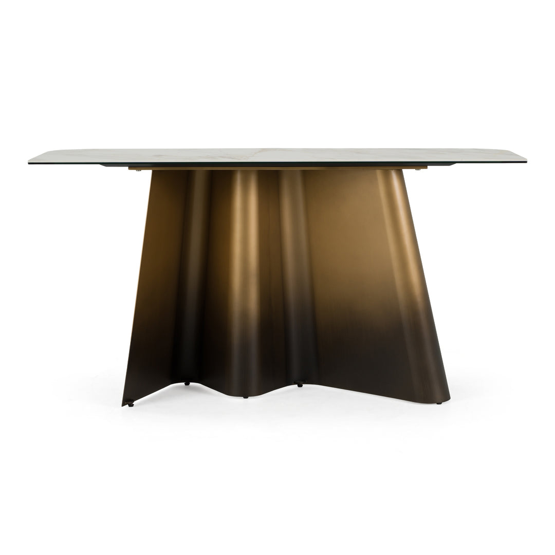 Clifford - Contemporary White Ceramic + Brushed Bronze Console Table