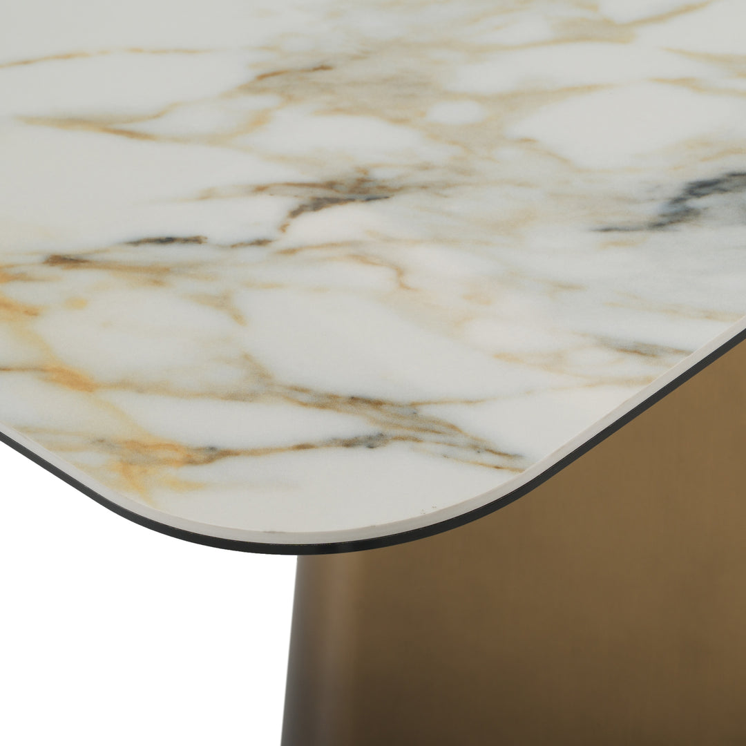 Clifford - Contemporary White Ceramic + Brushed Bronze Console Table