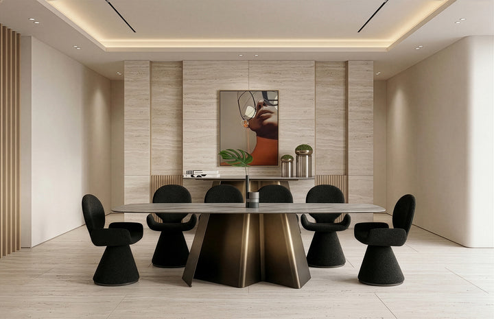 Clifford - Contemporary White Ceramic + Brushed Bronze Dining Table