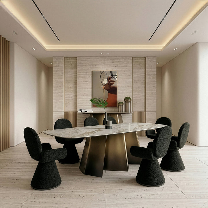 Clifford - Contemporary White Ceramic + Brushed Bronze Dining Table