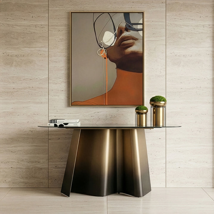 Clifford - Contemporary White Ceramic + Brushed Bronze Console Table