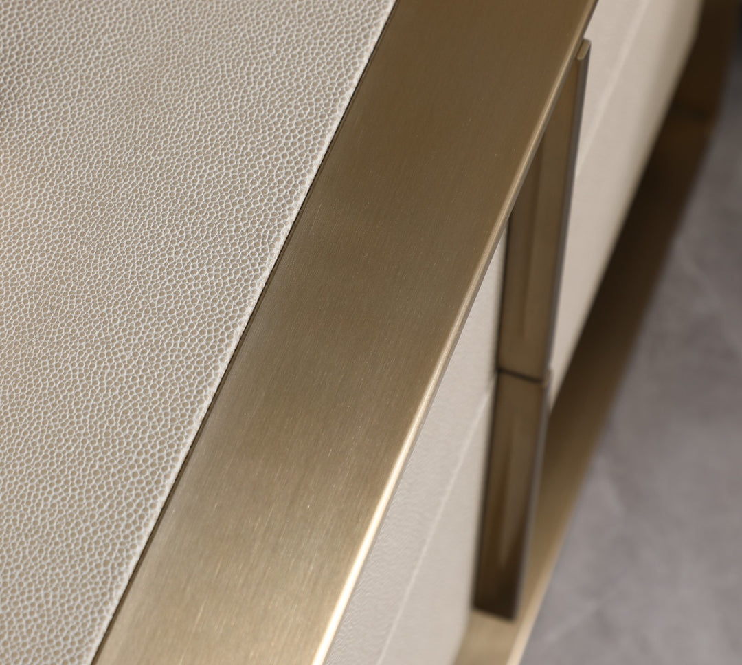 Cartier - Modern Beige Velvet + Brushed Brass 4-Piece Bedroom Set
