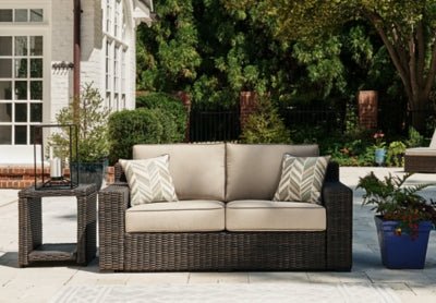 Coastline Bay Outdoor Loveseat with Cushion - Dark Brown Loveseat modern furniture Contempo Furniture