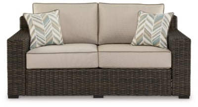Coastline Bay Outdoor Loveseat with Cushion - Dark Brown Loveseat modern furniture Contempo Furniture