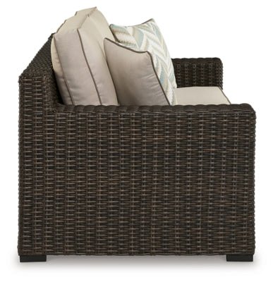 Coastline Bay Outdoor Loveseat with Cushion - Dark Brown Loveseat modern furniture Contempo Furniture