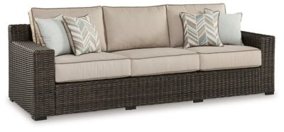 Coastline Bay Outdoor Sofa with Cushion - Dark Brown | Ashley Furniture