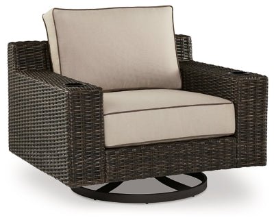 Coastline Bay Outdoor Swivel Lounge with Cushion - Dark Brown | Ashley Furniture
