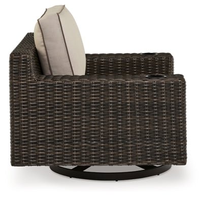 Coastline Bay Outdoor Swivel Lounge with Cushion - Dark Brown Swivel Chair modern furniture Contempo Furniture