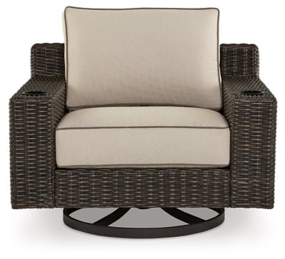 Coastline Bay Outdoor Swivel Lounge with Cushion - Dark Brown Swivel Chair modern furniture Contempo Furniture