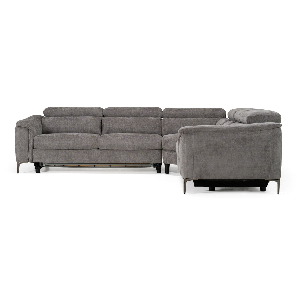 Coffman - Modern Grey Fabric Sectional Sofa with Sofa Bed + Recliner