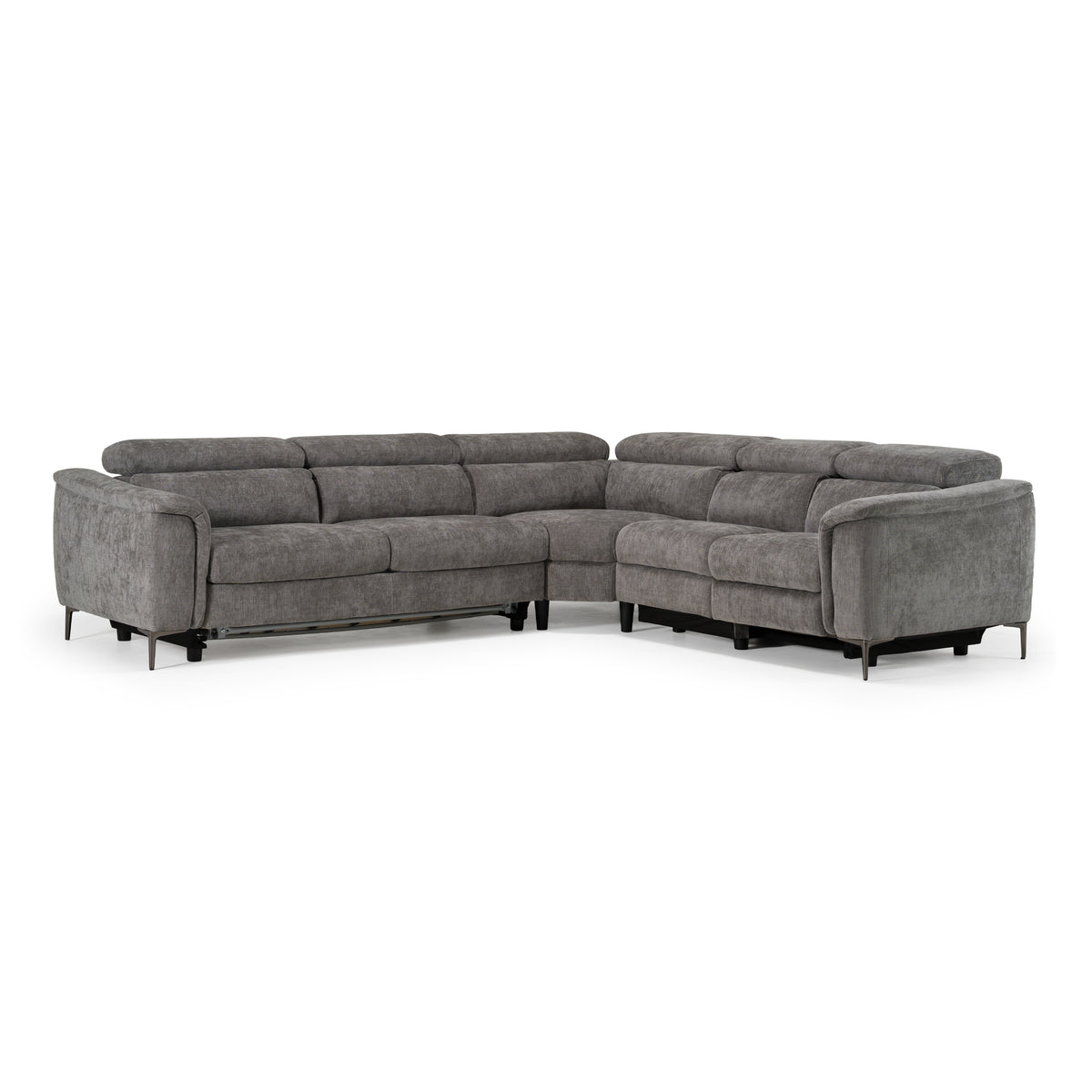 Coffman - Modern Grey Fabric Sectional Sofa with Sofa Bed + Recliner