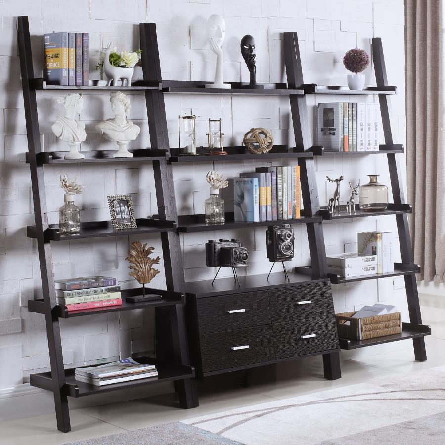 Colella - 5 - Shelf Storage Ladder Bookshelf - Cappuccino Ladder Bookcase modern furniture Contempo Furniture