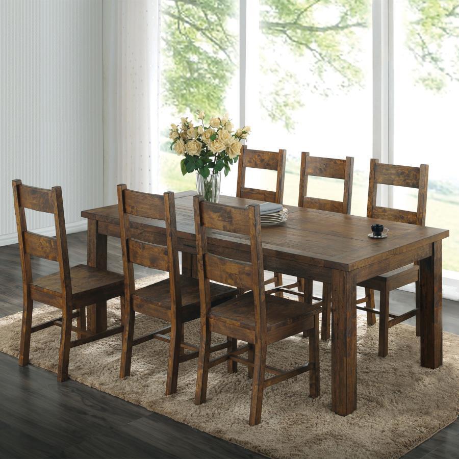 Coleman - 7 Piece Rectangular Dining Set - Rustic Golden Brown - Wood 7 - Piece Dining Room Set modern furniture Contempo Furniture