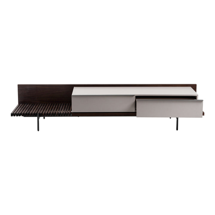 Colima - Modern Matte Beige + Walnut TV Stand