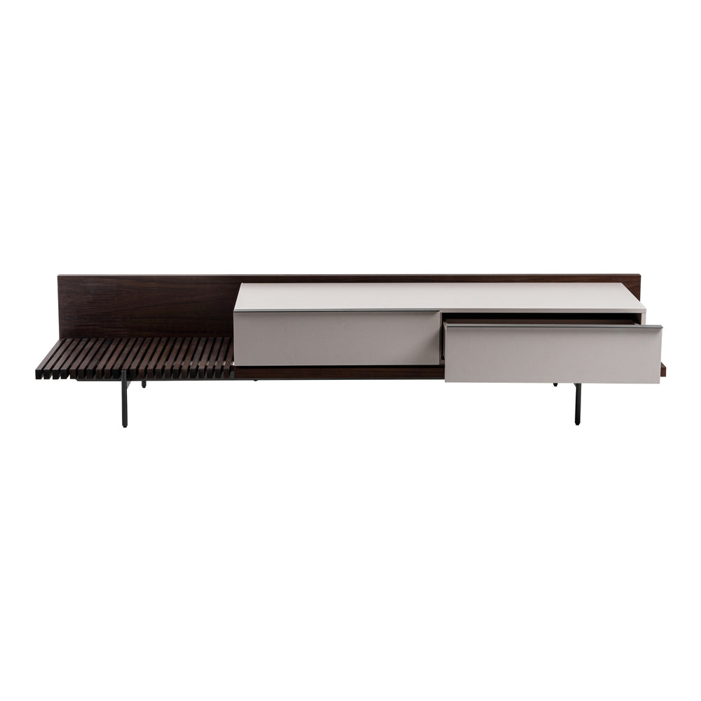 Colima - Modern Matte Beige + Walnut TV Stand