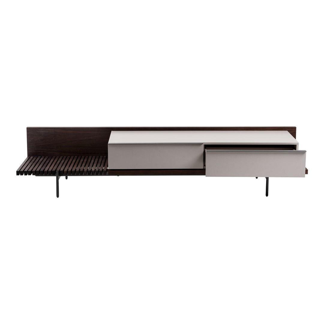 Colima - Modern Matte Beige + Walnut TV Stand