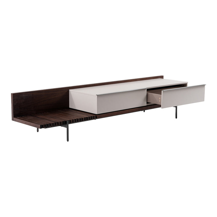Colima - Modern Matte Beige + Walnut TV Stand