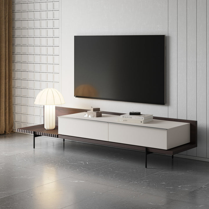 Colima - Modern Matte Beige + Walnut TV Stand