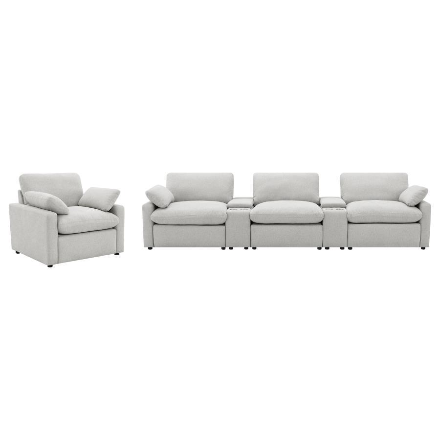 Collins - 5 Piece Power Reclining Home Theater Seating - Gray Reclining Sectional modern furniture Contempo Furniture