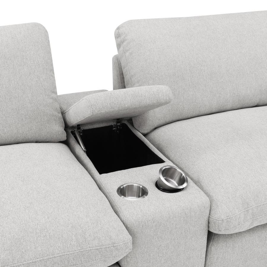 Collins - 5 Piece Power Reclining Home Theater Seating - Gray Reclining Sectional modern furniture Contempo Furniture