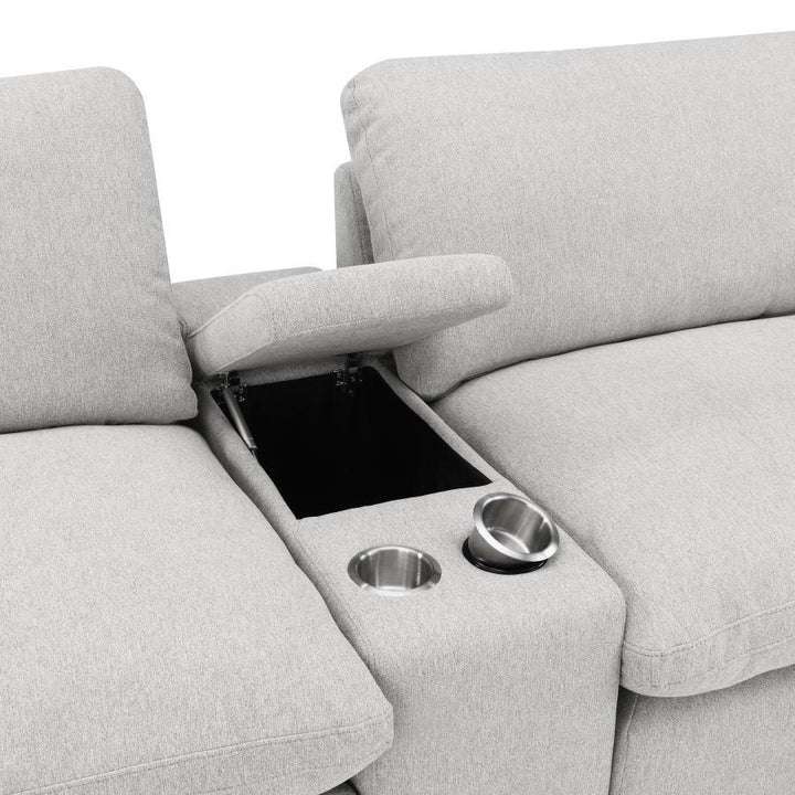 Collins - 5 Piece Power Reclining Home Theater Seating - Gray Reclining Sectional modern furniture Contempo Furniture