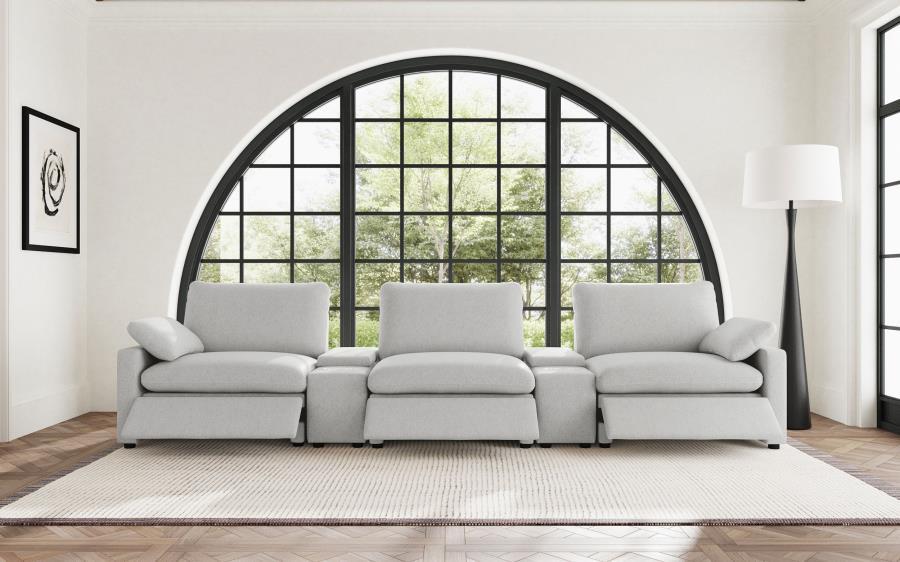 Collins - 5 Piece Power Reclining Home Theater Seating - Gray Reclining Sectional modern furniture Contempo Furniture
