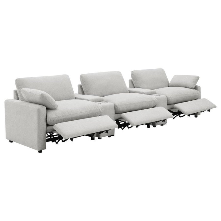Collins - 5 Piece Power Reclining Home Theater Seating - Gray Reclining Sectional modern furniture Contempo Furniture