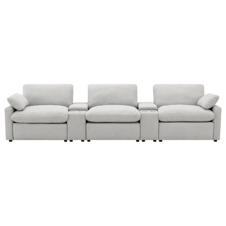 Collins - 5 Piece Power Reclining Home Theater Seating - Gray Reclining Sectional modern furniture Contempo Furniture