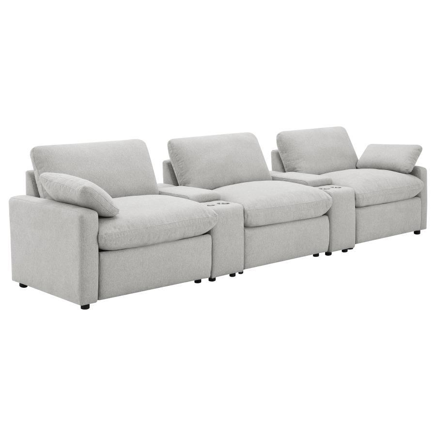 Collins - 5 Piece Power Reclining Home Theater Seating - Gray Reclining Sectional modern furniture Contempo Furniture