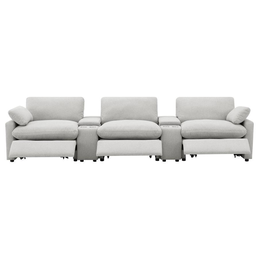 Collins - 5 Piece Power Reclining Home Theater Seating - Gray Reclining Sectional modern furniture Contempo Furniture