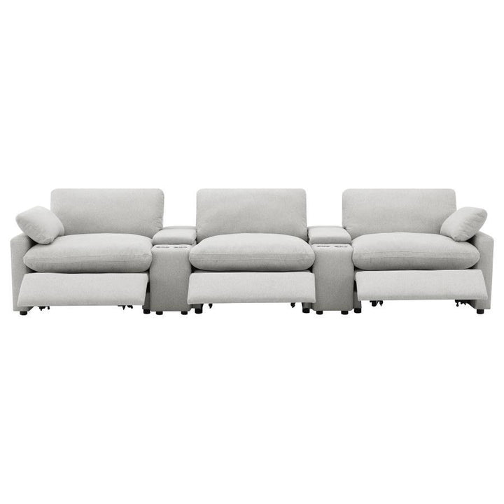 Collins - 5 Piece Power Reclining Home Theater Seating - Gray Reclining Sectional modern furniture Contempo Furniture