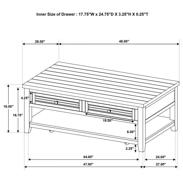 Concord - 2 - Drawer Rectangular Coffee Table - Distressed Java Coffee Table modern furniture Contempo Furniture