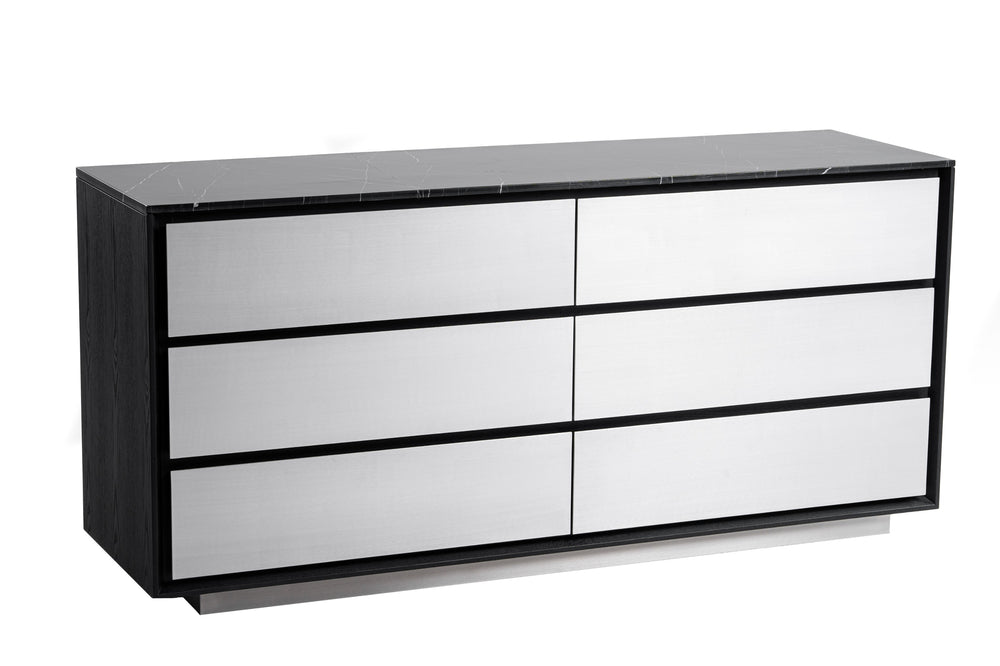 Concord - Modern Black Marble + Black Ash + Aluminum Dresser