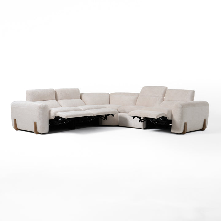 Conrad - Modern Beige Fabric Sectional With 3 Recliners