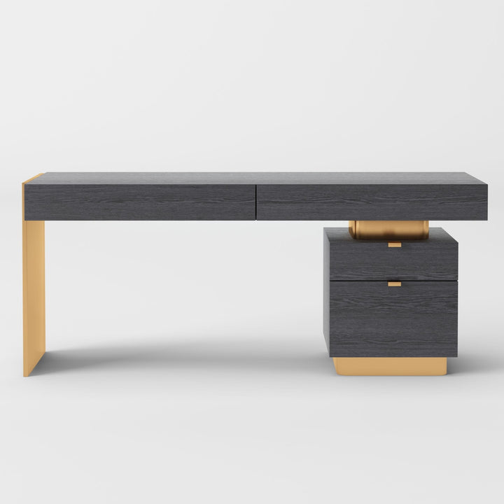 Trahan  Modern Grey Elm & Gold Office Desk